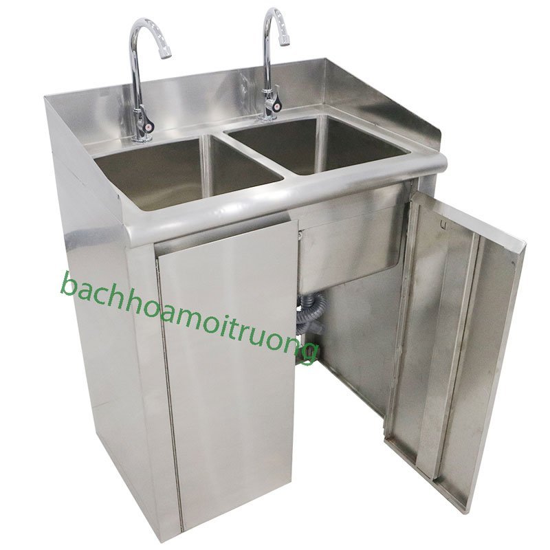 Chậu rửa tay tiệt trùng 2 hố sử dung chất liêu inoxe 304 chắc chắn bền đẹp không rỉ