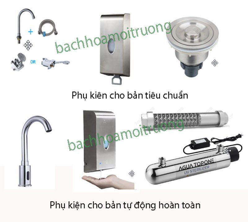 Phụ kiện bản tiêu chuẩn và bản tự động của chậu rửa tay tiệt vô khuẩn