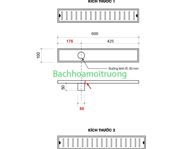 Bản vẽ hình dáng và kích thước rãnh thoát nước b100 tại Bách Hóa Môi Trường