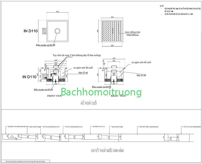 Bản vẽ cấu tạo rãnh thoát nước inox của Bách Hóa Môi Trường