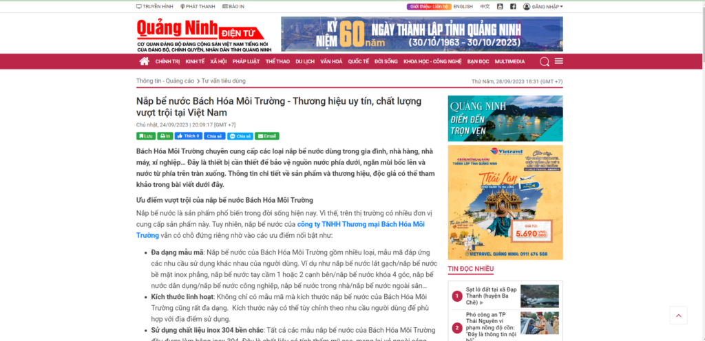 Bài viết trên báo quảng ninh của bách hóa môi trường